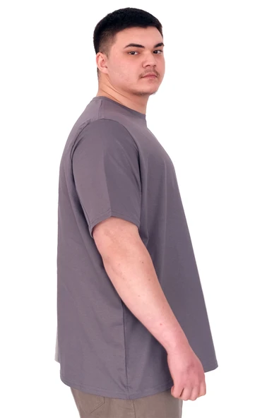 Mode XL Büyük Beden Erkek T-Shirt Bisiklet Yaka ROSE U25032 Füme - Resim 2