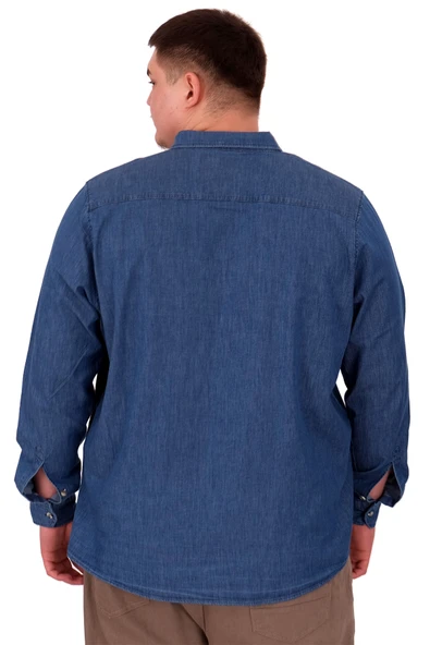 Mode XL Büyük Beden Erkek Uzun Kol Kot Gömlek U24391 Mavi - 4