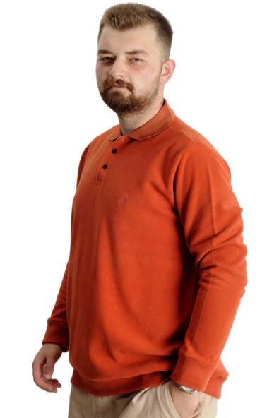 Mode XL Büyük Beden Erkek Sweat Polo Selanik Nakışlı 20440 Tarçın - Resim 2