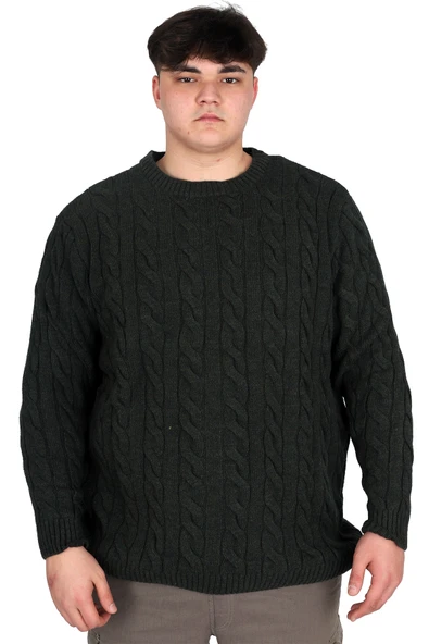 Mode XL Büyük Beden Erkek Kazak Bisiklet Yaka BRAIDED 24211 Haki