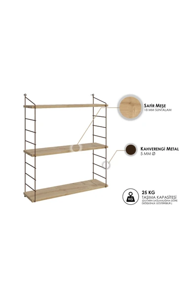 Decormet Armoni Raf Seti 3 Raflı 200*720 Safir Meşe - Malibu - Resim 2