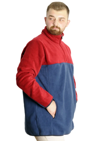 Mode XL Erkek Sweat Polo Yaka Yarım Fermuarlı Polar 22552 İndigo - Resim 3