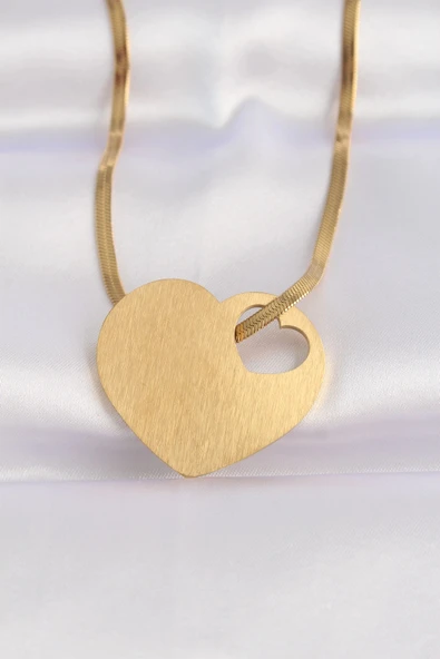 pilelistore 316L Çelik İtalyan Zincir Altın Renk Düz Plaka Kalp Kolye - TJ-BKO8637 ürün görseli 1