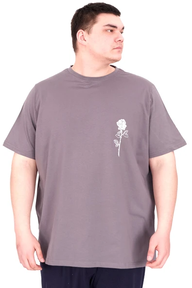 Mode XL Büyük Beden Erkek T-Shirt Bisiklet Yaka GORGEOUS U25022 Füme ürün görseli