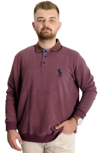 Mode XL Büyük Beden Erkek Sweat Polo Selanik Horse 23442 Gül Kurusu ürün görseli