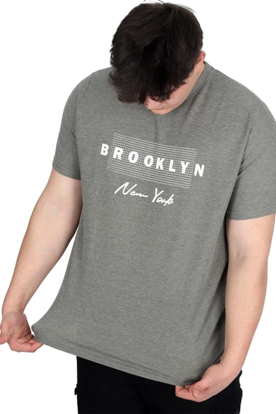 Mode XL Büyük Beden Erkek Tişört Baskılı BROOKLYN WAFFLE U25002 Haki - Resim 2