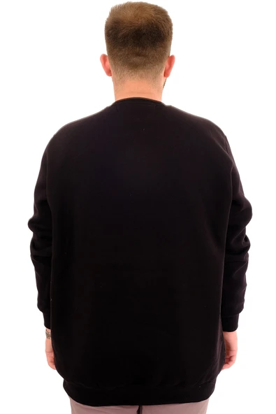Mode XL Büyük Beden Erkek Sweatshirt 3 İplik Şardonlu Baskılı NINE U24528 Siyah - Resim 4