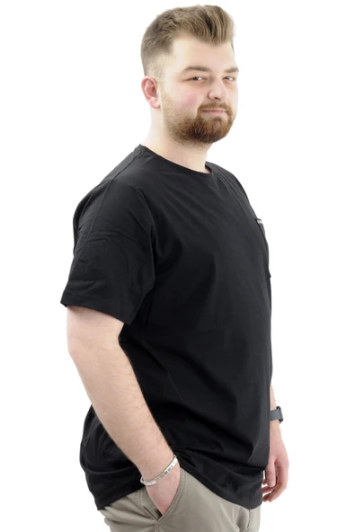 Mode XL Erkek Büyük Beden Pamuklu Baskılı Bisiklet Yaka Tişört CHANGE U24050 Siyah - Resim 3