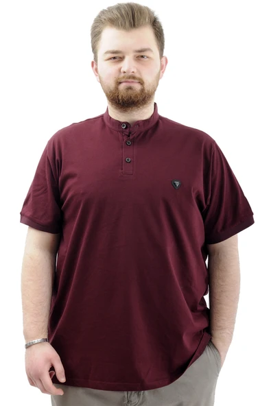 Mode XL Büyük Beden Erkek Tişört Düğmeli Hakim Yaka T-Shirt U24339 Mürdüm ürün görseli