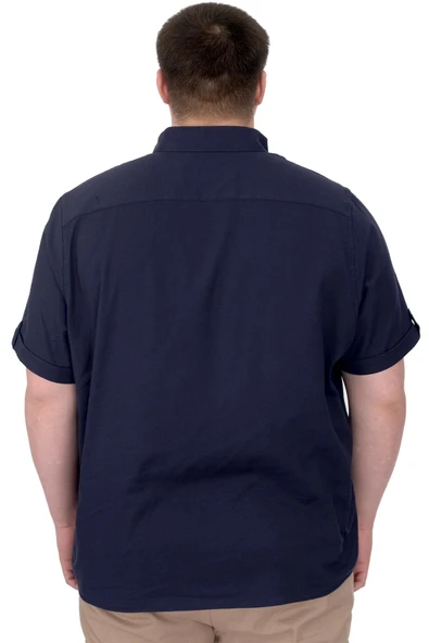 Mode XL Büyük Beden Erkek Gabardin Gömlek Everyday Essentials U25602 Lacivert - Resim 4