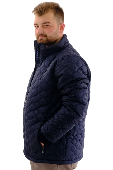 Mode XL Erkek Büyük Beden Dik Yaka Ribanalı Kol Fermuarlı Mont U24611 Lacivert - 2