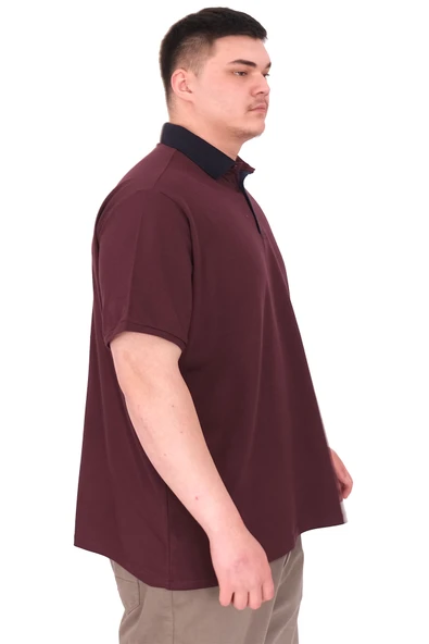 Mode XL Büyük Beden Erkek T-Shirt Polo Yaka YOURSELF U25310 Mürdüm - Resim 3