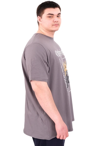 Mode XL Büyük Beden Erkek T-Shirt Bisiklet Yaka OPTIMISTIC U25028 Füme - Resim 3