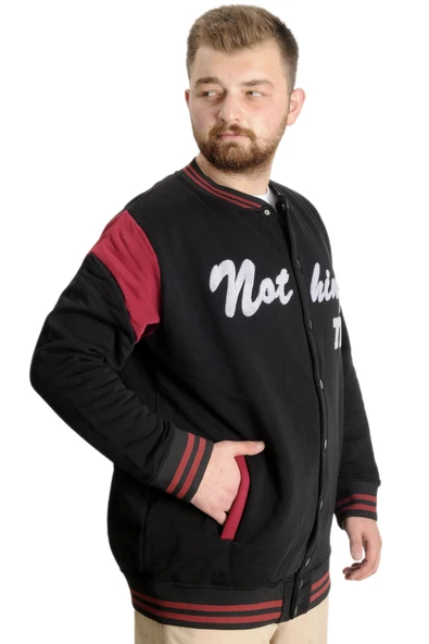 Mode XL Büyük Beden Erkek Kolej Mont Nothing 23630 Siyah - 3