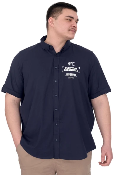 Mode XL Büyük Beden Erkek Gabardin Gömlek Everyday Essentials U25602 Lacivert ürün görseli