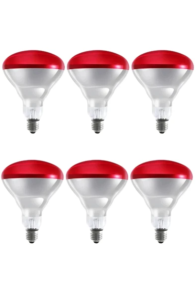 (6 Adet) 250W Kızılötesi Isıtıcılı Hayvan Isıtma ve Kuluçka Lambası (Kırmızı Işık) E27 (Kalın Duy) - 1