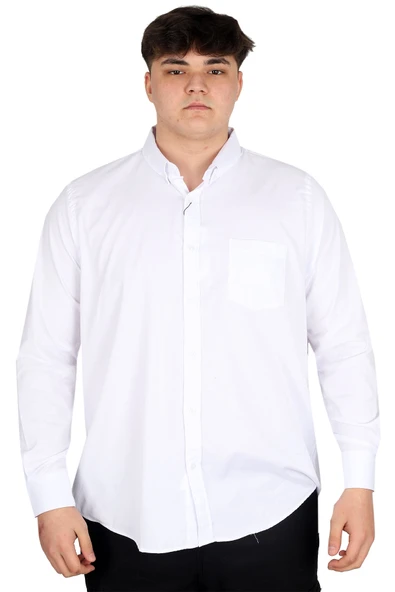 Mode XL Büyük Beden Erkek Uzun Kol Gömlek Cepli OXFORD U20367 Beyaz ürün görseli 1
