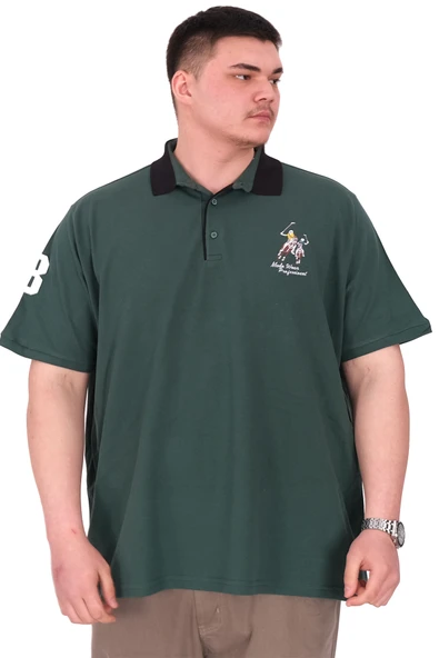 Mode XL Büyük Beden Erkek T-Shirt Polo Yaka Nakış Detaylı U25311 Nefti ürün görseli