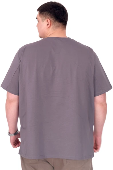 Mode XL Büyük Beden Erkek T-Shirt Bisiklet Yaka ROSE U25032 Füme - Resim 3