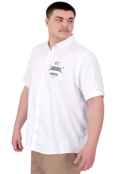Mode XL Büyük Beden Erkek Gabardin Gömlek Everyday Essentials U25602 Beyaz - Resim 4