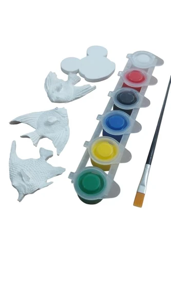 Ehobici Taş Boyama Seti Balıklar ve Mickey Mouse 6 Renk Akrilik Boya 5ml + Fırça - 2