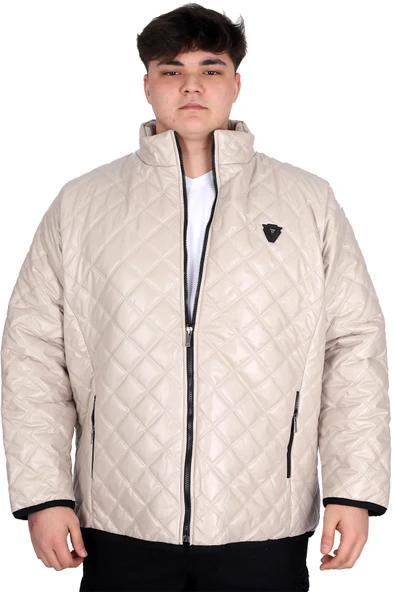 Mode XL Büyük Beden Erkek Dik Yaka Kapitone Mont U24615 Bej ürün görseli