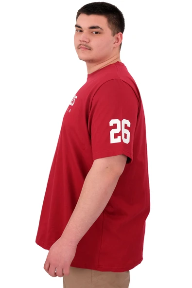 Mode XL Büyük Beden Erkek Baskılı T-Shirt Los Angeles U25031 Bordo - Resim 5