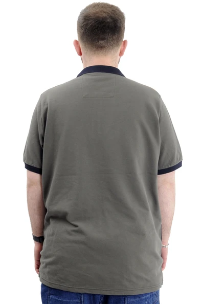 Mode XL Büyük Beden Erkek Polo Yaka Tişört Renk Bloklu U24322 Haki - Resim 4