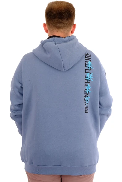 Mode XL Erkek Büyük Beden Fermuarlı Kapüşonlu Sweatshirt FUTURE U24549 Mavi - Resim 4