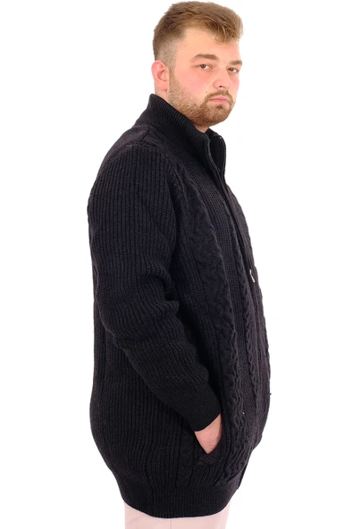 Mode XL Büyük Beden Erkek Örme Desenli Hırka RAİL 24210 Siyah - 3