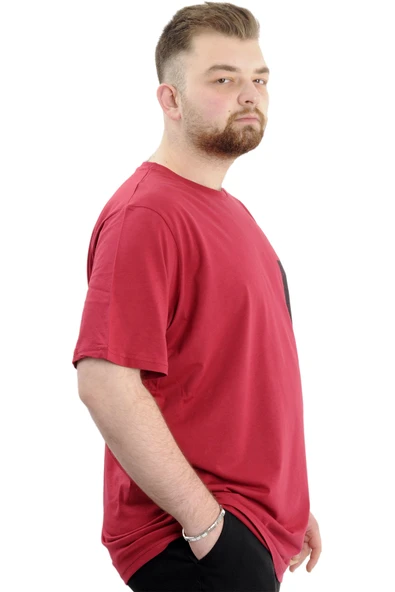 Mode XL Büyük Beden Baskılı Bisiklet Yaka Erkek Tişört REFILL U24044 Bordo - Resim 3