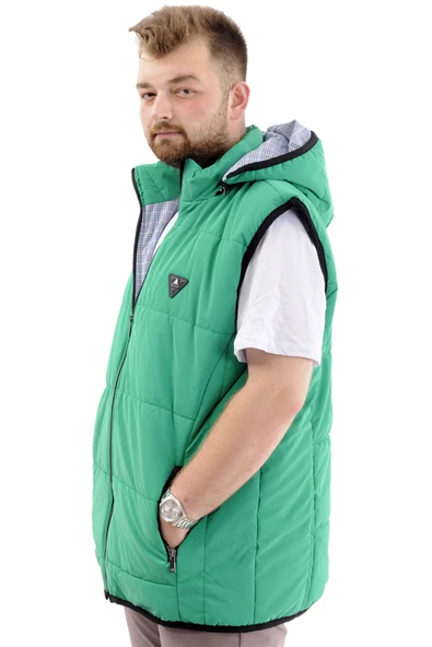 Mode XL Erkek Büyük Beden Şişme Yelek Cepli Çıkarılabilir Kapüşonlu U24703 Yeşil - 2