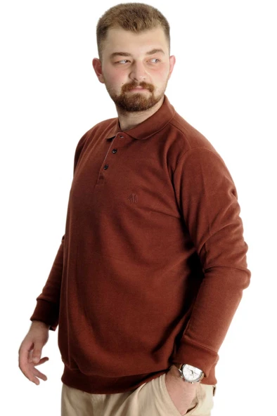 Mode XL Büyük Beden Erkek Sweat Polo Selanik Nakışlı 20440 Kiremit - Resim 3
