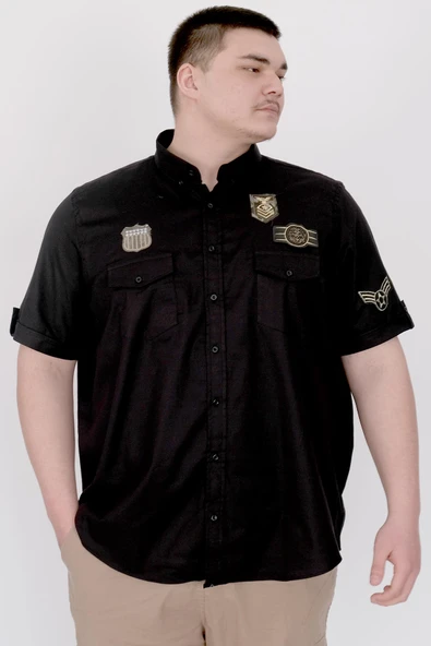 Mode XL Büyük Beden Erkek Gömlek Çift Cep Kapaklı Gabardin U25601 Siyah ürün görseli