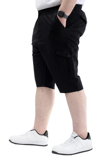 Mode XL Büyük Beden Erkek Kapri Kargo Cepli Beli Bağlamalı VALENCIA 21404 Siyah - 2