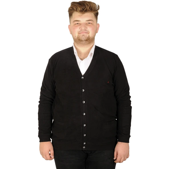 Mode XL Büyük Beden Erkek Hırka Vanize Selanik Düğmeli 20548 Siyah