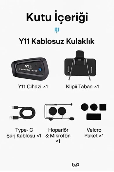 Y11 Bluetooth Kulaklık Mikrofonlu Motosiklet Kulaklığı İntercom Bt 5.3 - 5
