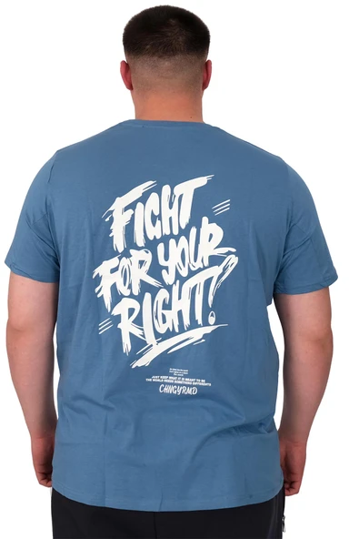 Mode XL Büyük Beden Erkek T-Shirt Bisiklet Yaka Compaes U25021 Mavi - Resim 3