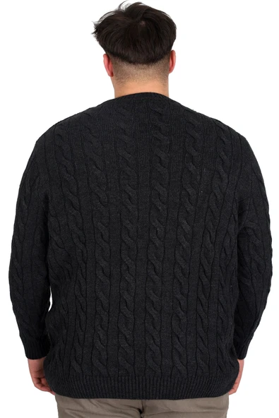 Mode XL Büyük Beden Erkek Kazak Bisiklet Yaka BRAIDED 24211 Antrasit - 4