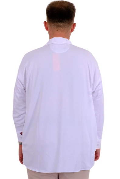Mode XL Büyük Beden Erkek Gömlek Apas Yaka Uzun Kol JAKAR U24381 Beyaz - Resim 4