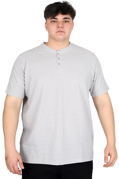 Mode XL Büyük Beden Erkek Hakim Yaka Tişört Waffle U20036 Gri ürün görseli