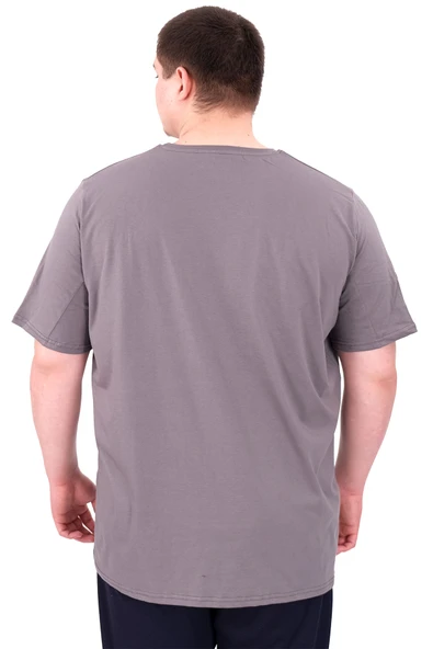 Mode XL Büyük Beden Erkek T-Shirt Bisiklet Yaka OPTIMISTIC U25028 Füme - Resim 4