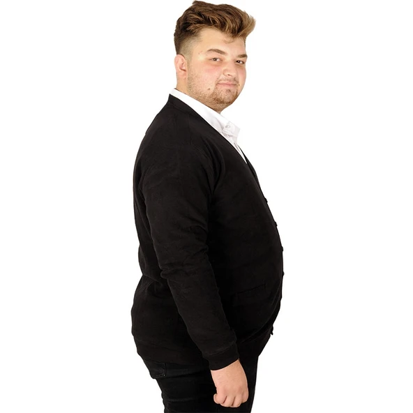 Mode XL Büyük Beden Erkek Hırka Vanize Selanik Düğmeli 20548 Siyah - 3