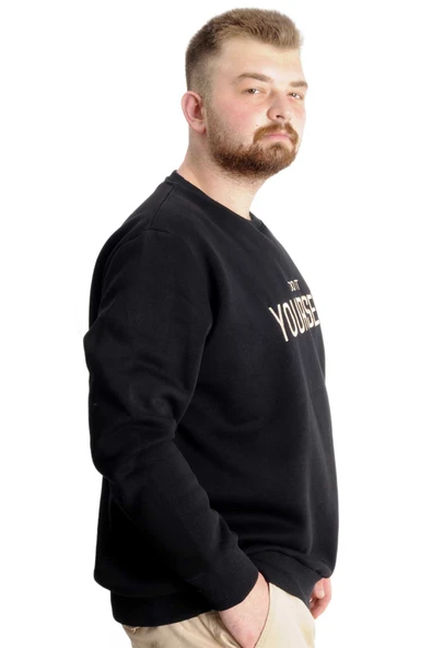 Mode XL Büyük Beden Erkek Sweat BisYaka Do İt Yourself 23168 Siyah - Resim 3