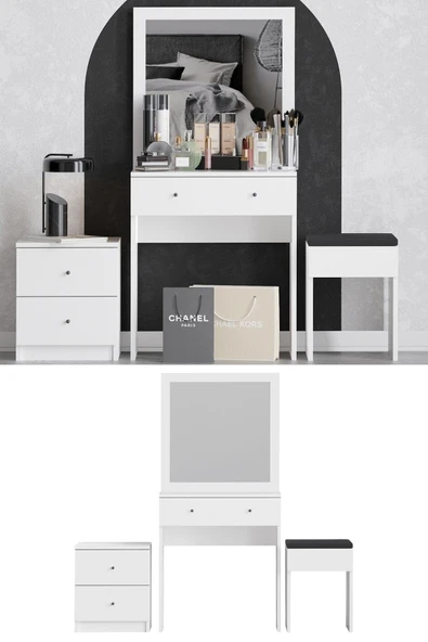 Decormet Nice Makyaj Masası Beyaz - Resim 4