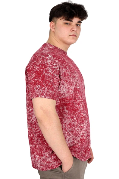 Mode XL Büyük Beden Erkek T-Shirt Bisiklet Yaka Aşındırma Baskı U20037 Bordo - Resim 2
