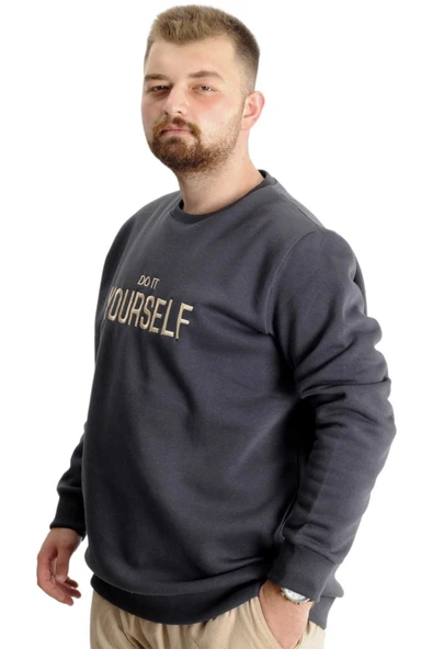 Mode XL Büyük Beden Erkek Sweat BisYaka Do İt Yourself 23168 Fume - Resim 2