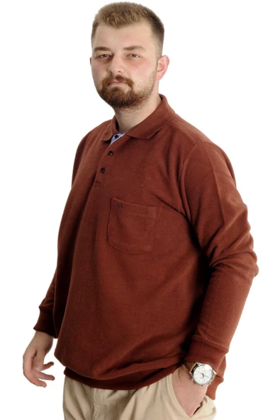 Mode XL Büyük Beden Erkek Sweat Polo Selanik Basic 20441 Tarçın - Resim 2