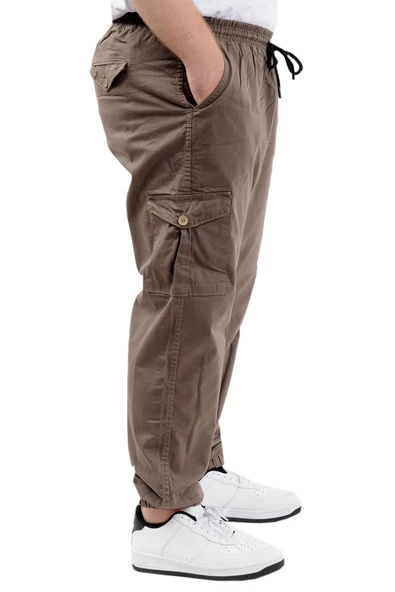 Mode XL Büyük Beden Erkek Keten Kargo Jogger Valencia 21911 Toprak - Resim 3