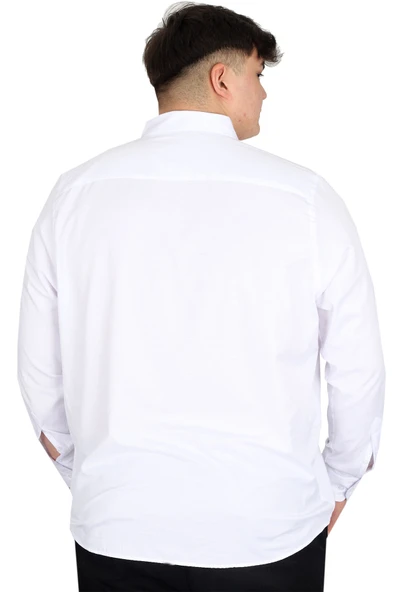 Mode XL Büyük Beden Erkek Uzun Kol Gömlek Cepli OXFORD U20367 Beyaz - Resim 4